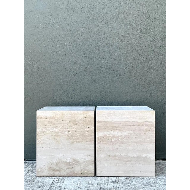 Vintage Travertine Cube Side Tables - A Pair For Sale - Image 10 of 12