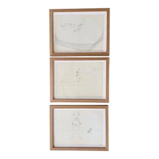 1960s Alexander Calder - 3 Framed Circus Prints - Trapeze - Strongman - Tightrope For Sale