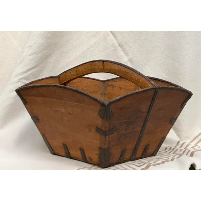 Antique Elm Wood Gathering Basket With Original Iron Details For Sale - Image 12 of 12