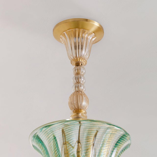 1950s Italian Art Deco Murano Glass Tulip Pendant Attributed to Barovier & Toso For Sale - Image 4 of 6