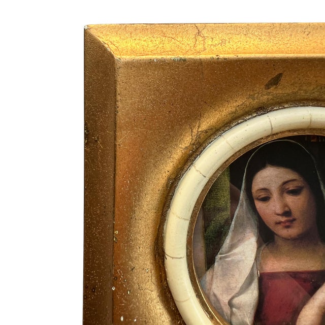 Wood Late 20th Century Gilt Italianate Picture Frame With Stone Liner and Madonna and Child Print For Sale - Image 7 of 10