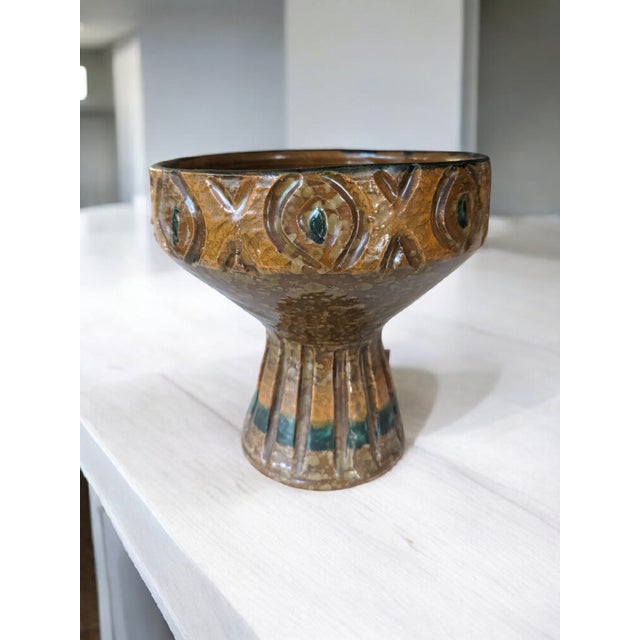 Vintage Mid Century Modern Italian Earthenware Pottery Vessel Use as a Candle Holder OR use to hold a Succulent Stamped...