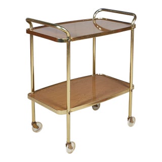 1960s Laminated Two-Shelf Rolling Serving Cart For Sale