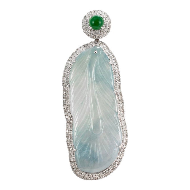 18k White Gold 18.40ct Blue Glutinous Jadeite Jade Diamond Jade Charm Pendant For Sale