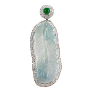 18k White Gold 18.40ct Blue Glutinous Jadeite Jade Diamond Jade Charm Pendant