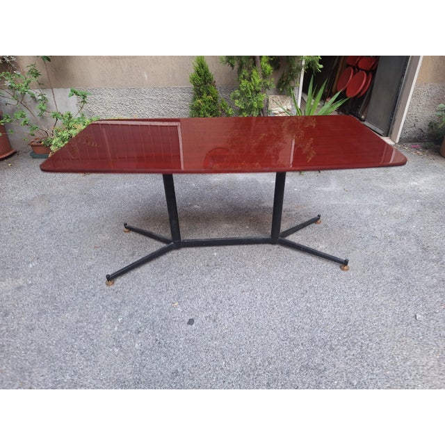 Rectangular Dining Table with Formica Top, Iron Base and Brass Finishes, 1950s For Sale - Image 6 of 12