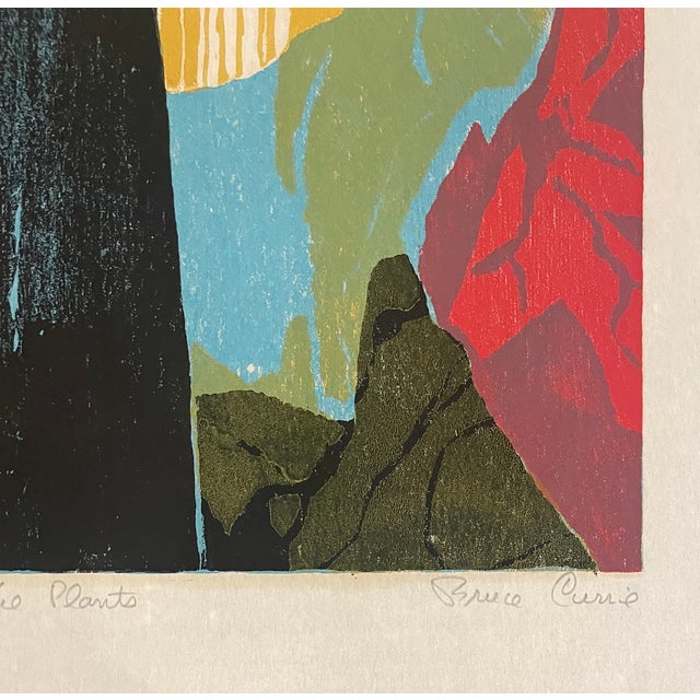 "Among the Plants" woodblock print on thin paper by Woodstock artist Bruce Currie (1911-2011). Pencil signed, titled and...