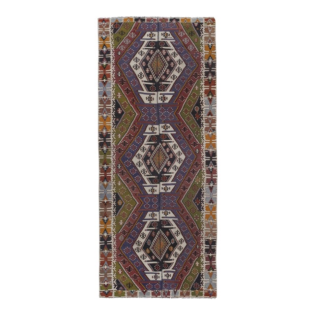 Vintage Pastel Geometric Kilim Rug 4'11'' X 11'11'' For Sale