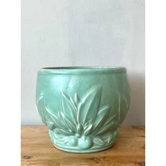Celadon Vintage Glazed Ceramic Cache Pot After McCoy For Sale - Image 8 of 12