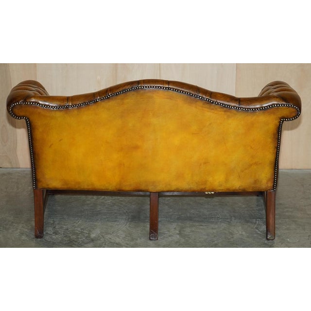 Antique Brown Leather Chesterfield Library Living Room Set, Set of 4 For Sale - Image 17 of 18