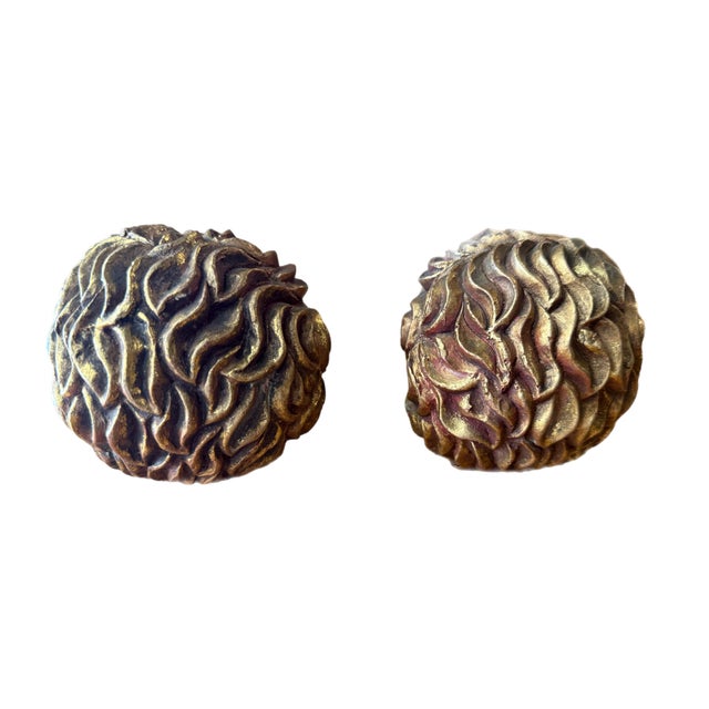 Pair of Vintage Gilt Lion Head Sculptures, Italian Neoclassical Style For Sale - Image 10 of 13