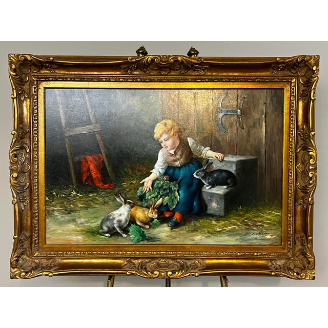 Late 20th Century painting in the style of German Düsseldorf School artist Felix Schlesinger. This large painting is...