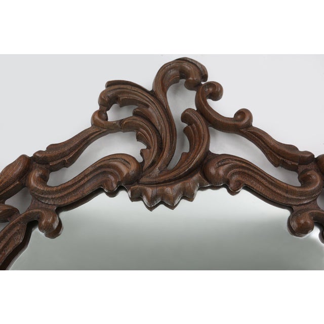 Baroque Mirror with Hand Carved Oak Ornated Frame, France, 1950s For Sale - Image 4 of 11