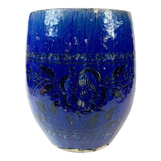 19th Century Cobalt Blue Ceramic Garden Seat Stool For Sale