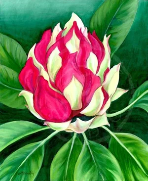 Rhododendron Bud, Oil and Acrylic Original Floral Painting by Kathleen Ney