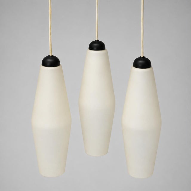 Vintage Pendant Lamp in Matte White Glass with Black Shade, Set of 3 For Sale - Image 5 of 6