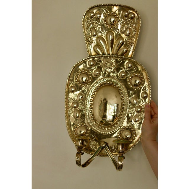 Large Mid-Century Swedish Baroque Style Brass Sconces, Set of 2 For Sale - Image 6 of 17