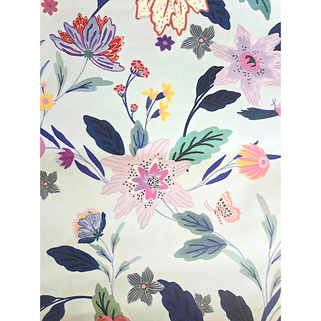 Roll of Anthropologie Sylvia Floral Peacock Wallpaper in Light Denim, 27' Long For Sale In Miami - Image 6 of 8