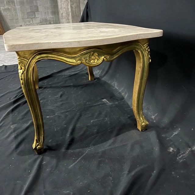 1950s French Louis XV Giltwood Coffee Table With Stone Top For Sale - Image 5 of 11