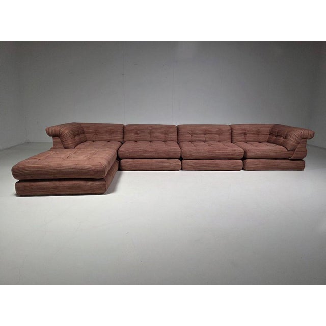 Early edition of the iconic Mah Jong modular sofa, designed by Hans Hopfer for Roche Bobois in the 1970s. This highly...