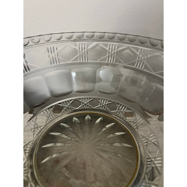 Vintage 1940 Mid-Century Geometric Pressed Glass Centerpiece Bowl With Silver-Plated Pedestal Base For Sale - Image 4 of 7