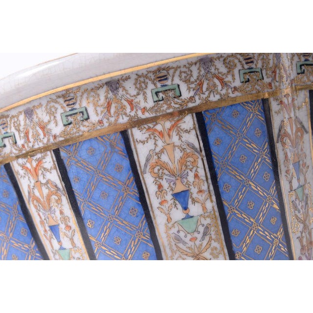 1920s Vintage Ceramic Jardinière on Metal Stand For Sale - Image 4 of 12