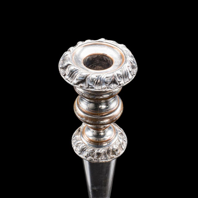 Metal Pair of Antique Old Sheffield Plate Candlesticks, English Candle Nozzle, Regency For Sale - Image 7 of 12