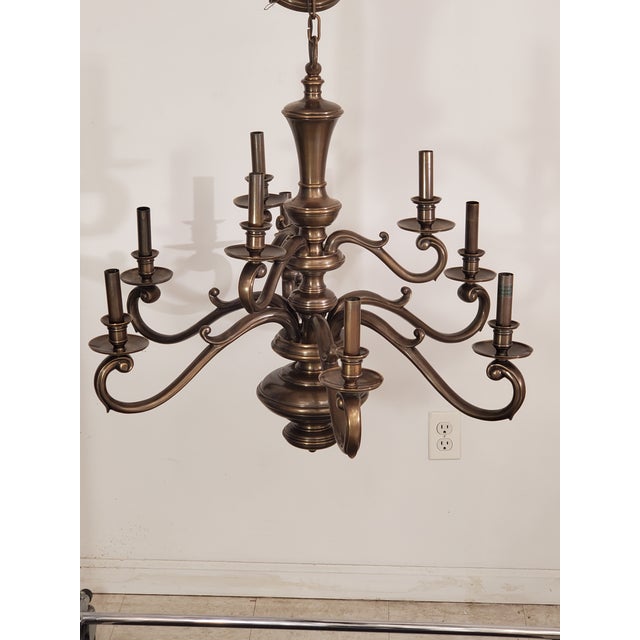Metal Mid 20th Century 9 Arm Antique Bronze Finish Chandelier For Sale - Image 7 of 12