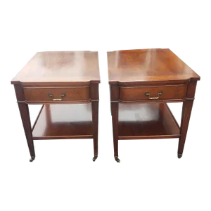 1960s Georgetown Galleries 2-Tier Holliwood Regency Mahogany Side Tables on Wheels, Pair