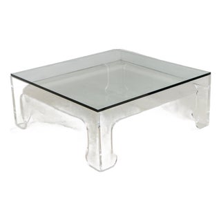 Mid Century Modern Lucite Base Glass Top Coffee Table For Sale