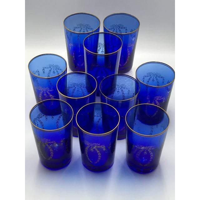 Vintage Portieux Valerysthal Neoclassical Cobalt Blue Glasses- Set of 12 For Sale - Image 12 of 12