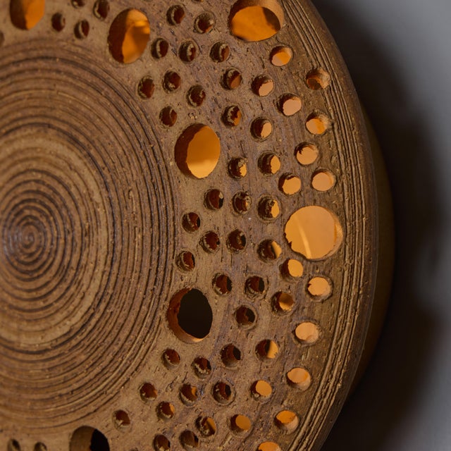 Early 1970s Per Bovin Hand Thrown Perforated Earthenware Plug-in Wall Lamp For Sale - Image 11 of 18