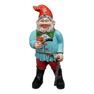 Large Terracotta Garden Gnome With Pipe, Germany Ca. 1920s For Sale