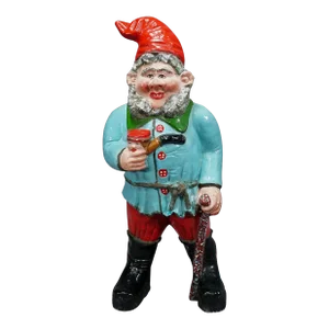 Large Terracotta Garden Gnome With Pipe, Germany Ca. 1920s