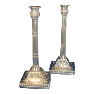Antique 18th Century English Old Sheffield Silver on Copper Candlesticks of Diminutive Size - a Pair