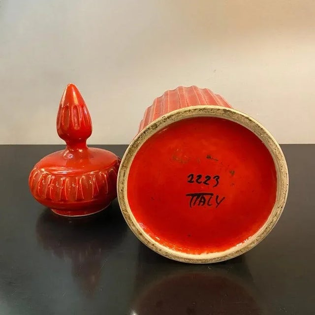 Mid-Century Italian Orange Moorish Art Pottery Jar For Sale - Image 10 of 11