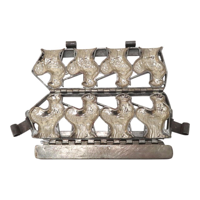 Vintage Metal 4 Roosters - Chickens Chocolate Factory Mold For Sale