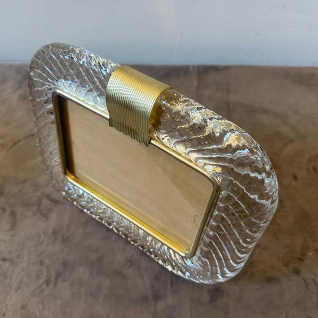 1990s Barovier Style Art Deco Murano Glass and Brass Horizontal Picture Frame For Sale - Image 11 of 12