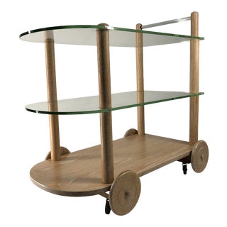 Gilbert Rohde Cerused Oak and Glass Bar Cart For Sale