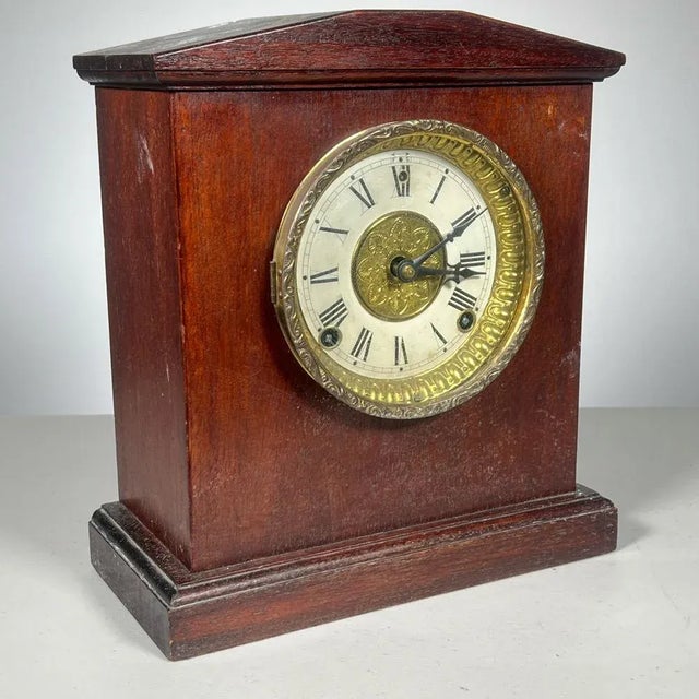 Vintage 1953 Mahogany Mantel Clock Signed and Dated For Sale - Image 4 of 8