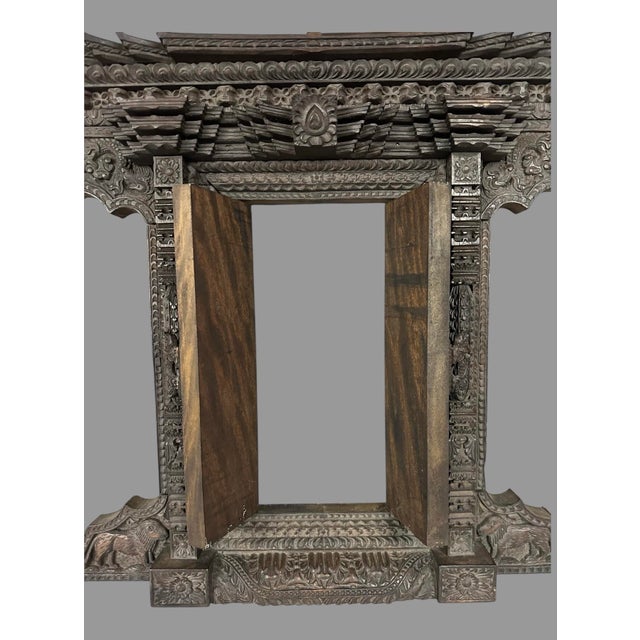 Mid 20th Century Mid 20th Century Carved Hardwood Asian Replica of Temple Doors in Nepal For Sale - Image 5 of 10