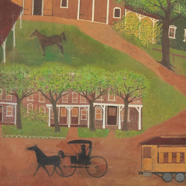'Rural Landscape With Horse and Buggy, 1916', American School, Antique Americana, Folk Art, Naive, Oil For Sale - Image 4 of 12