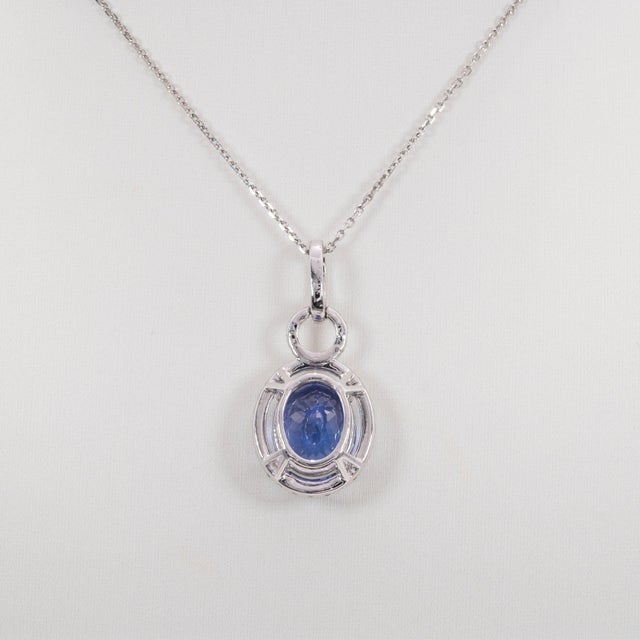 Metal 3.2Ct Tanzanite Pendant With Natural Diamond Accents in Solid 14k Gold, 10x8mm For Sale - Image 7 of 7