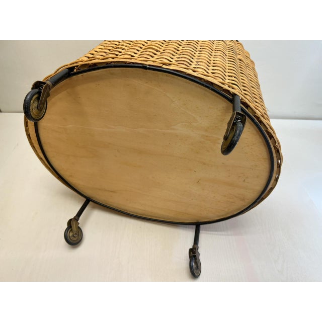 Vintage Wicker Rattan Bar Cart Serving Trolley, 1960s For Sale - Image 9 of 16