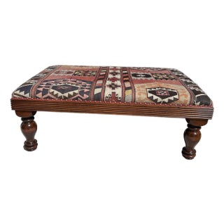 1990s Large English Kilim Upholstered Cocktail Ottoman Bench in the Style of George Smith For Sale