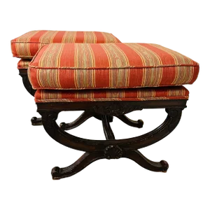 Curved Upholstered Ottomans A, a Pair
