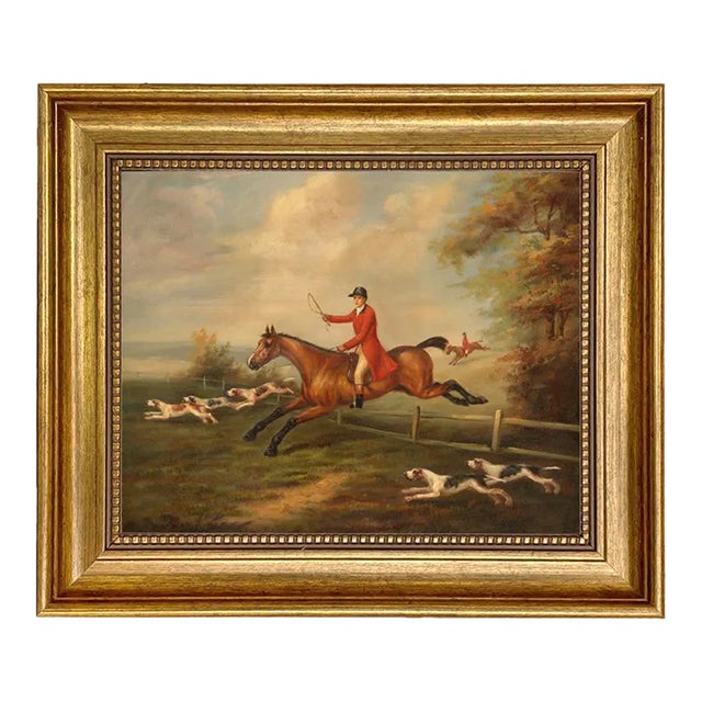 Oil Painting Print on Canvas, Fox Hunting Scene by j.n. Sartorius, Framed For Sale