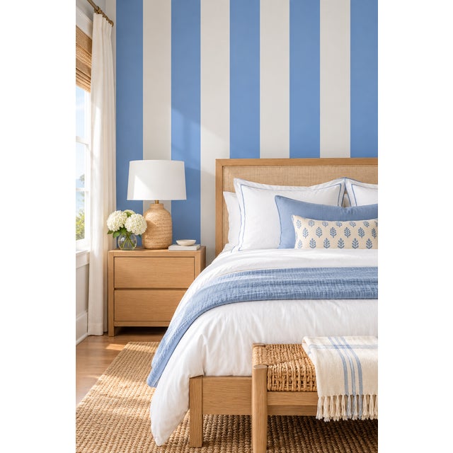 Modern Clubhouse Stripe Grasscloth Wallpaper by House Party | Cornflower Blue and White | 8 Yards For Sale - Image 3 of 11