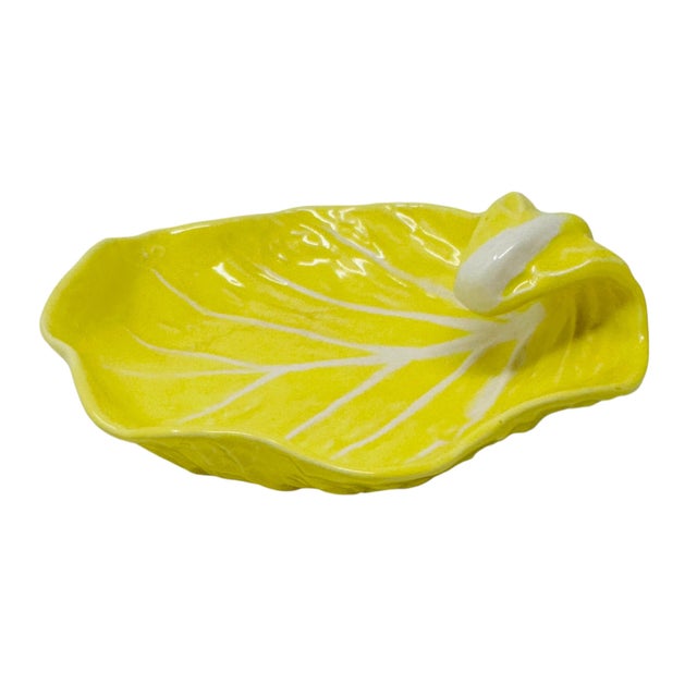 Ceramic Mid 20th Century Secla Portugal Yellow Cabbageware Leaf Dish | Rare Model P2518 | Hollywood Regency Majolica For Sale - Image 7 of 13