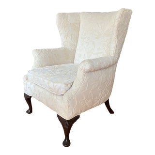 Queen Anne Crewel Embroidered Wingback Armchair For Sale